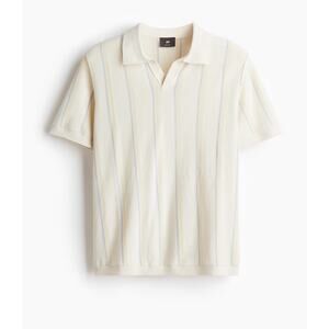 H&M Regular Fit Fine-Knit Striped Polo Shirt Cream Light Blue Cotton S